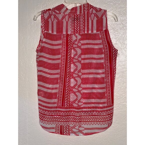 Liz Claiborne Petite PM Red White Sleeveless Printed Wrap Sheer Lightweight - Picture 14 of 14